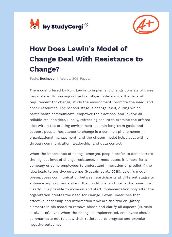 How Does Lewin’s Model of Change Deal With Resistance to Change?. Page 1