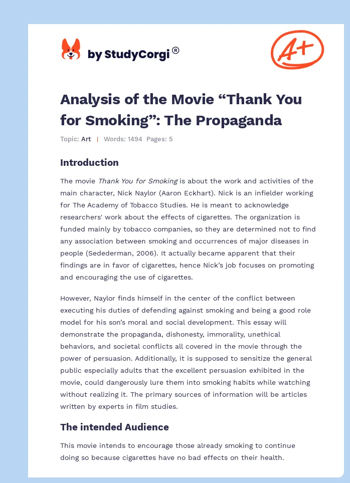 Analysis of the Movie “Thank You for Smoking”: The Propaganda. Page 1