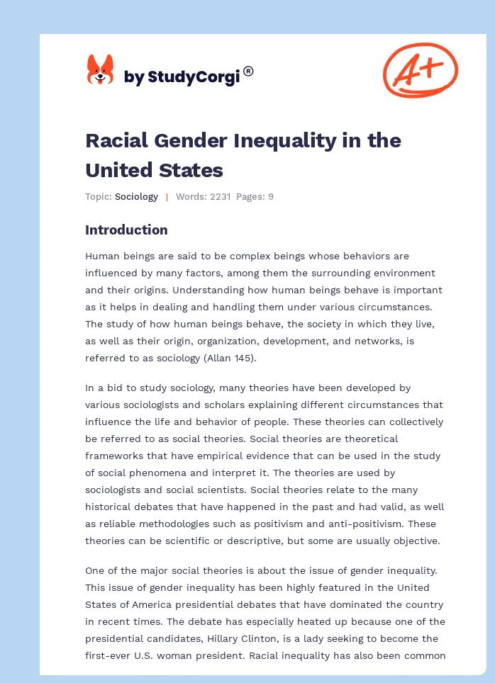 Racial Gender Inequality in the United States. Page 1