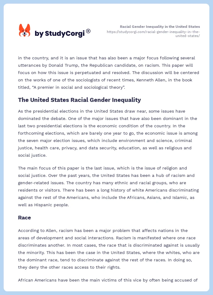 Racial Gender Inequality in the United States. Page 2