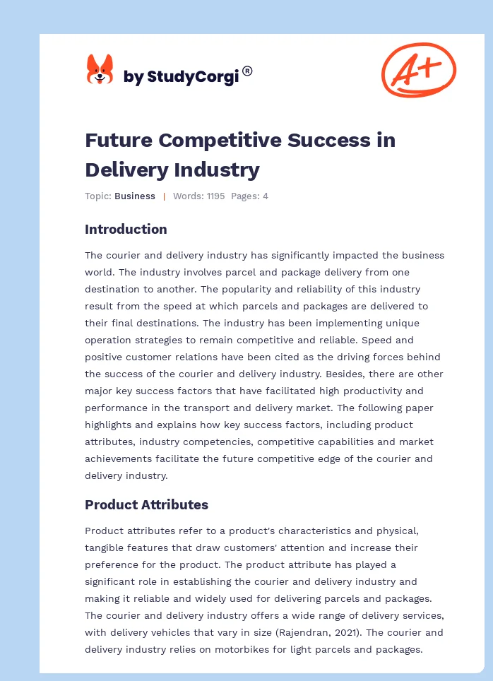 Future Competitive Success in Delivery Industry. Page 1