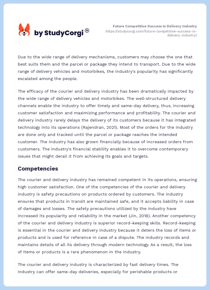 Future Competitive Success in Delivery Industry. Page 2