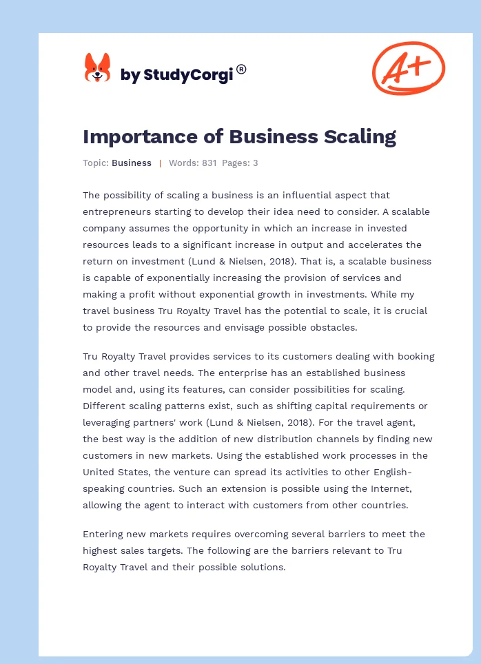 Importance of Business Scaling. Page 1