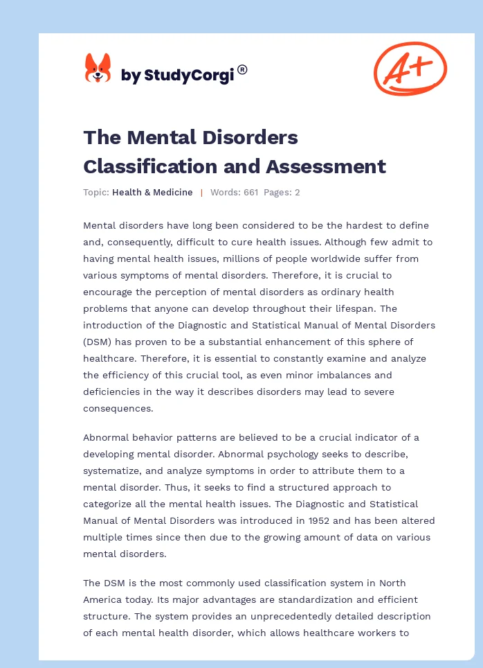 The Mental Disorders Classification and Assessment. Page 1