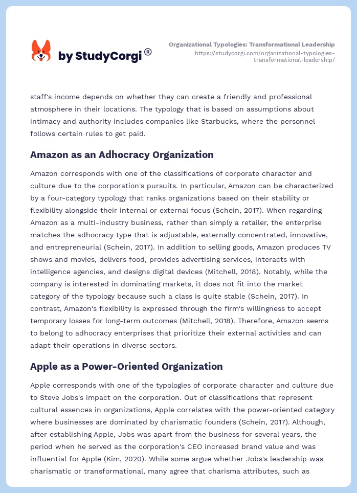 Organizational Typologies: Transformational Leadership. Page 2