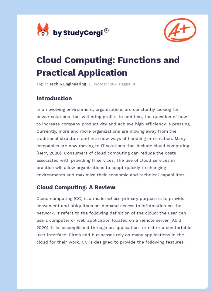 Cloud Computing: Functions and Practical Application. Page 1
