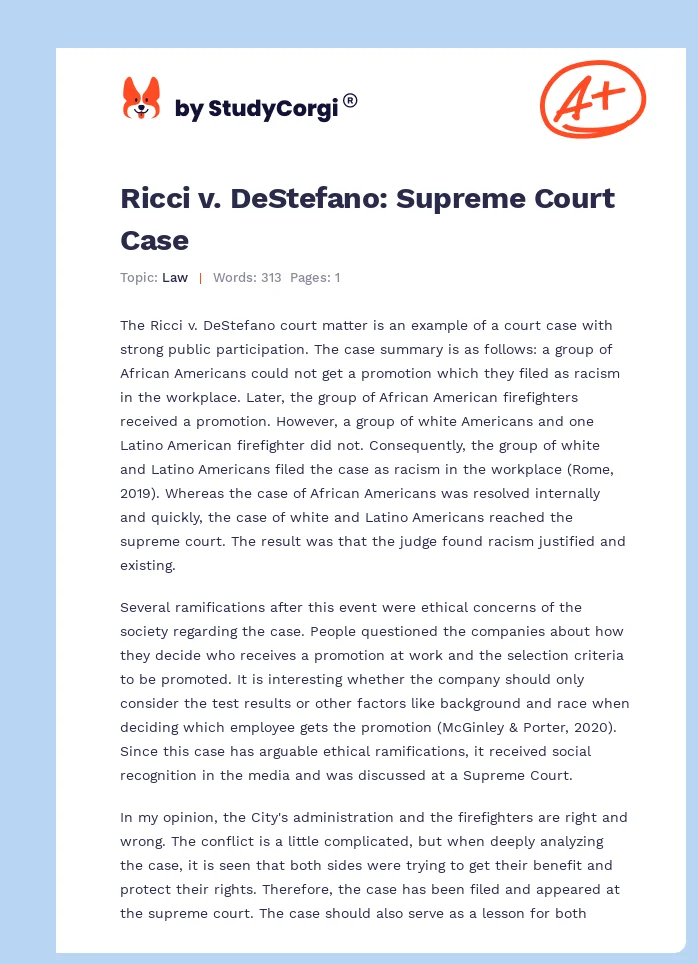 Ricci v. DeStefano: Supreme Court Case. Page 1