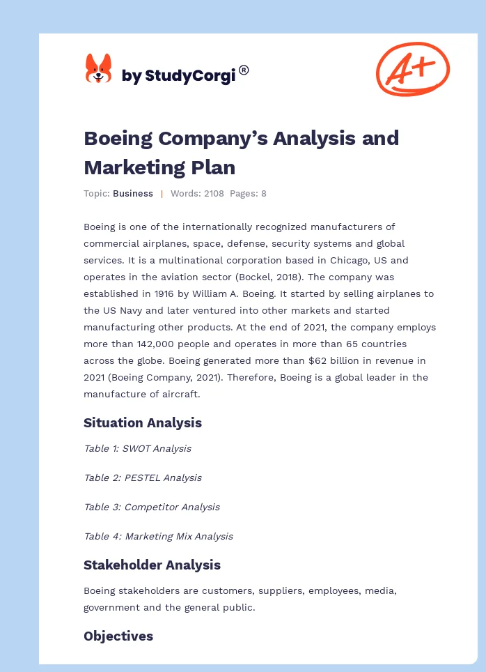 Boeing Company’s Analysis and Marketing Plan. Page 1