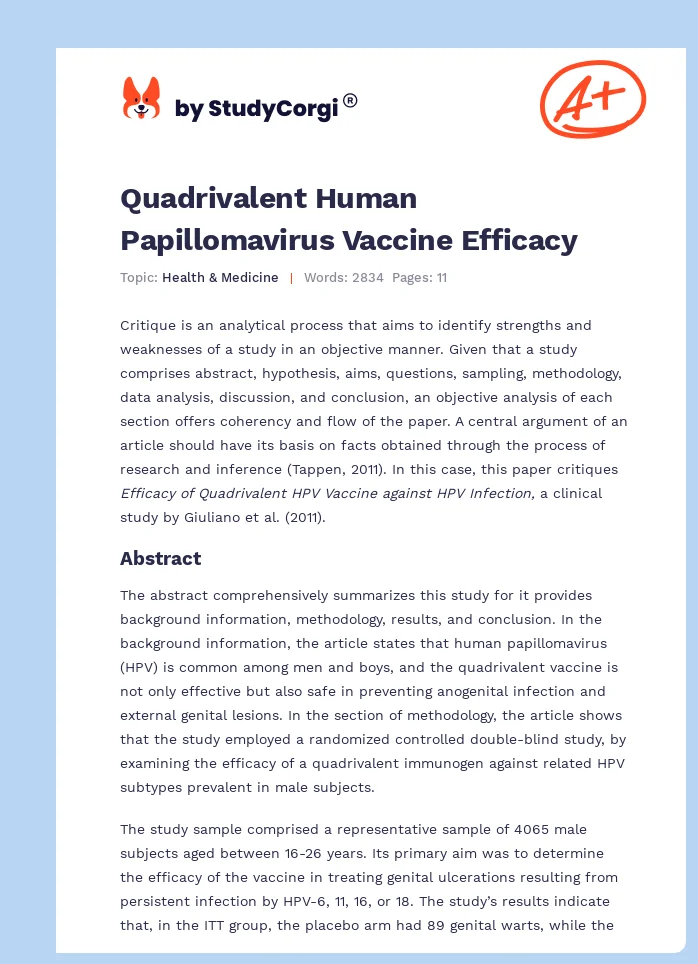 Quadrivalent Human Papillomavirus Vaccine Efficacy. Page 1