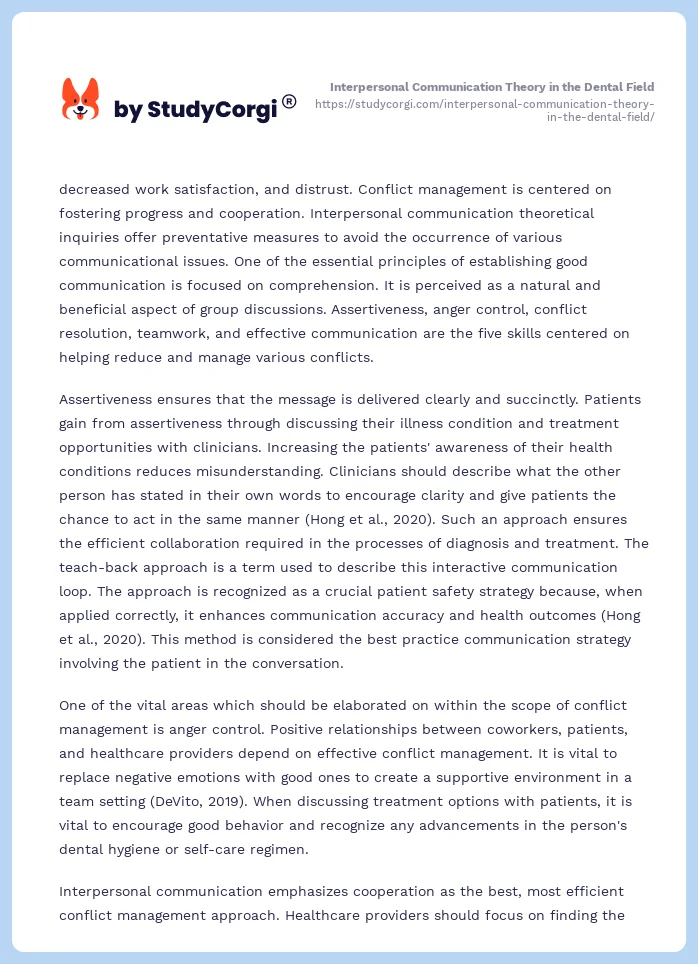 Interpersonal Communication Theory in the Dental Field. Page 2