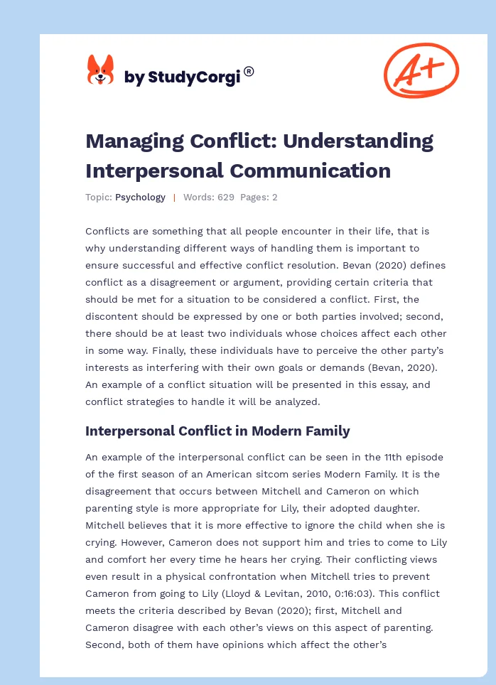 Managing Conflict: Understanding Interpersonal Communication. Page 1
