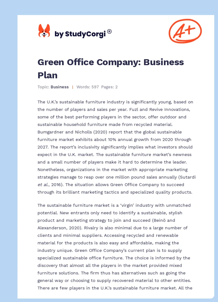 Green Office Company: Business Plan. Page 1