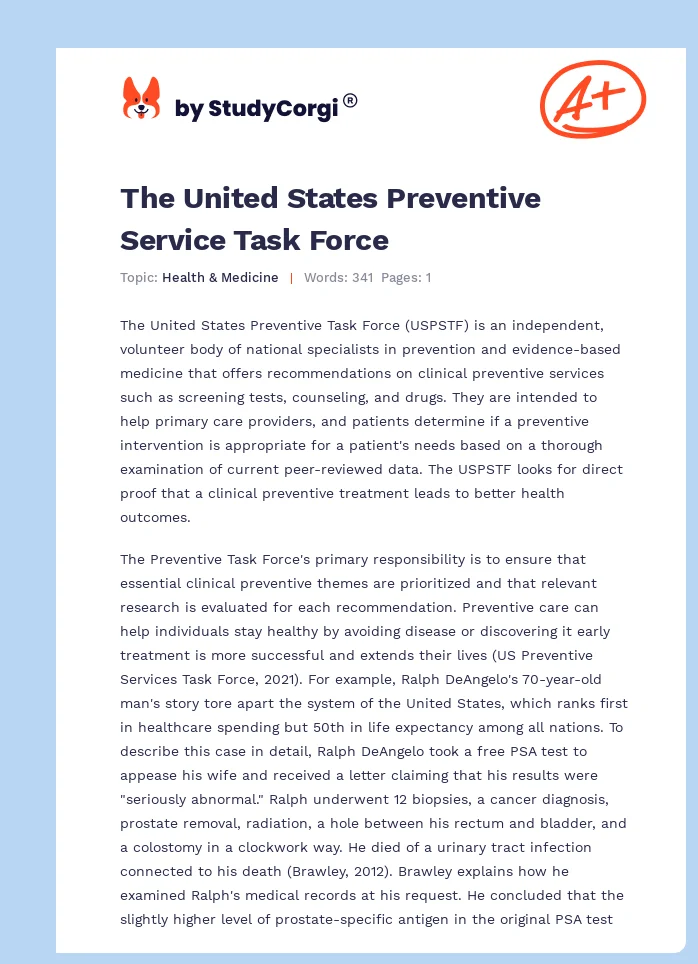 The United States Preventive Service Task Force. Page 1