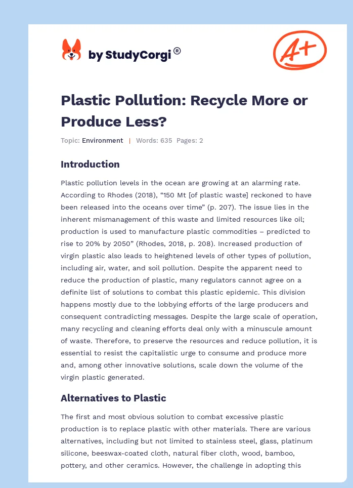 Plastic Pollution: Recycle More or Produce Less?. Page 1