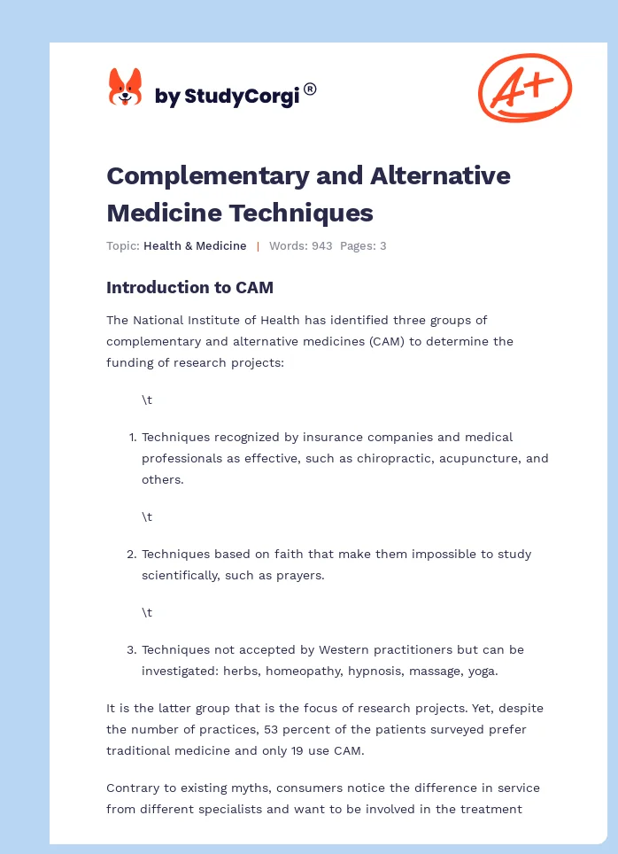 Complementary and Alternative Medicine Techniques. Page 1