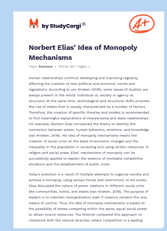 Norbert Elias’ Idea of Monopoly Mechanisms. Page 1