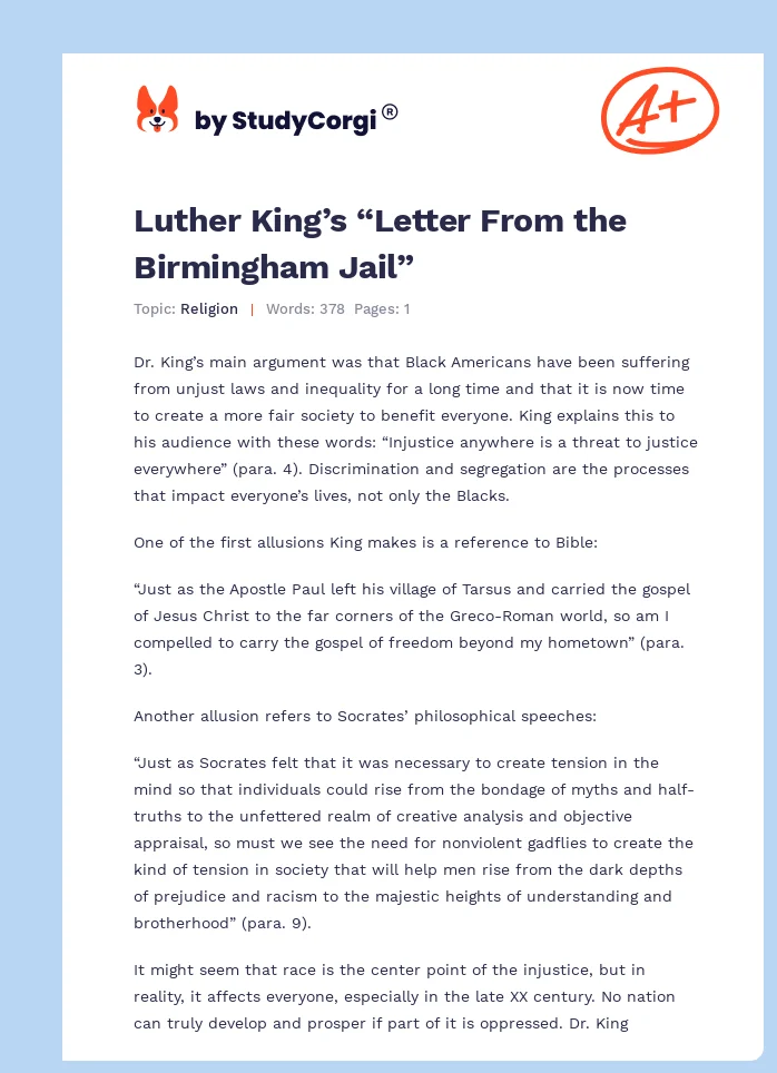 Luther King’s “Letter From the Birmingham Jail”. Page 1