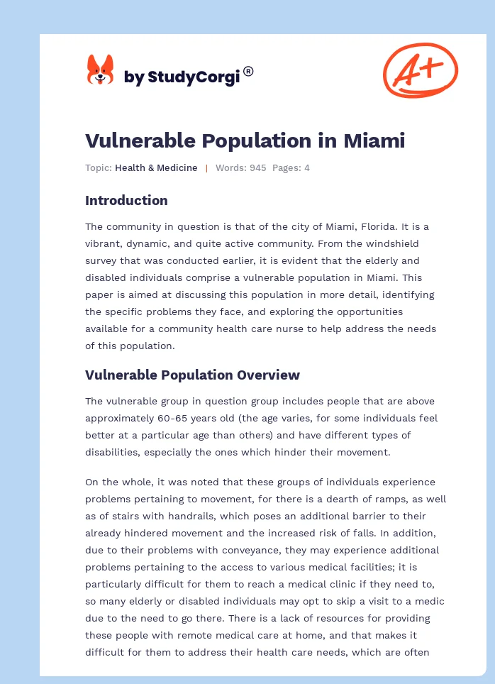 Vulnerable Population in Miami. Page 1