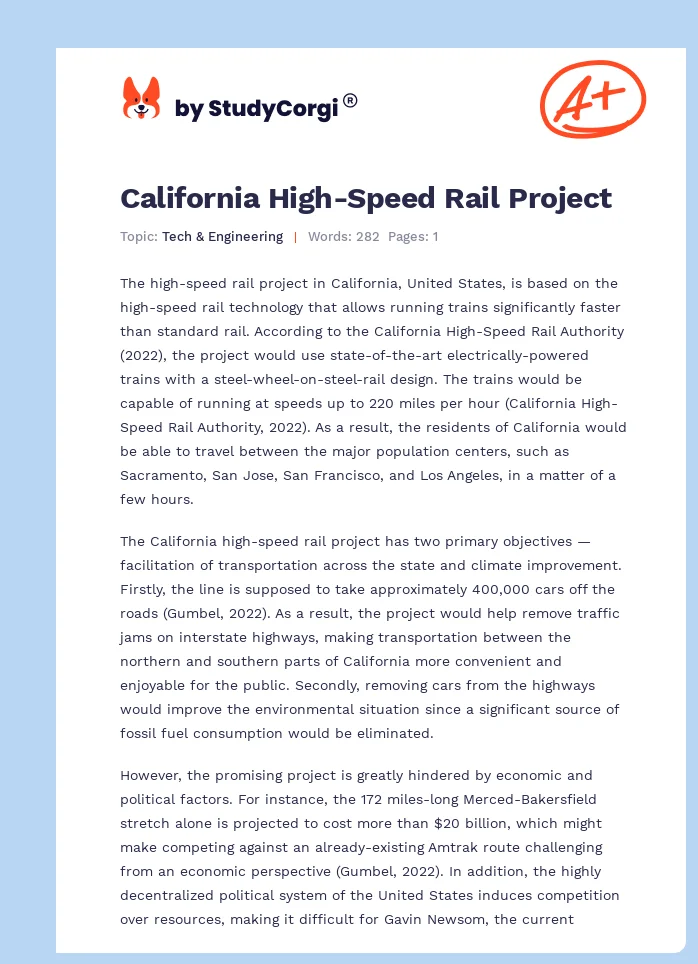 California High-Speed Rail Project. Page 1