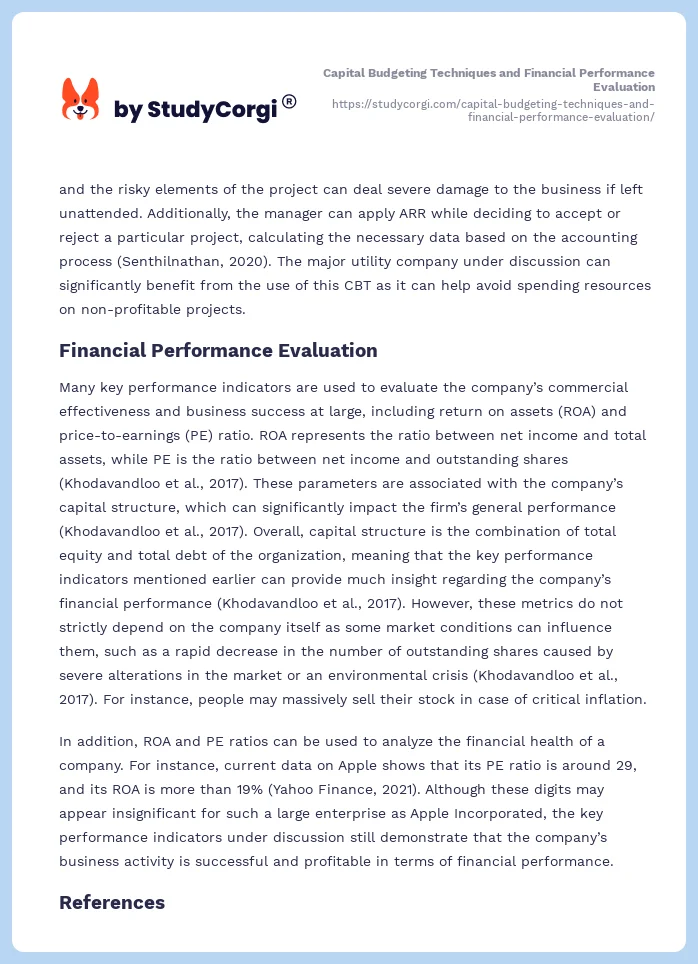 Capital Budgeting Techniques and Financial Performance Evaluation. Page 2