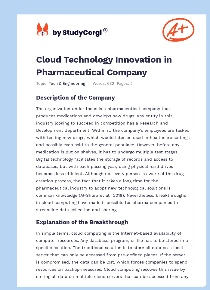 Cloud Technology Innovation in Pharmaceutical Company. Page 1