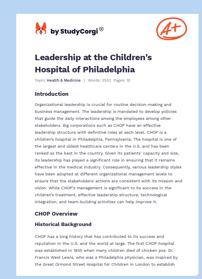 Leadership at the Children’s Hospital of Philadelphia. Page 1