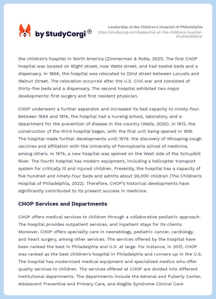 Leadership at the Children’s Hospital of Philadelphia. Page 2