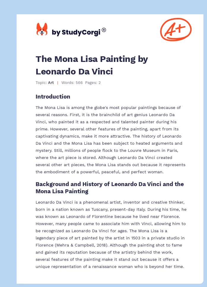 The Mona Lisa Painting by Leonardo Da Vinci. Page 1