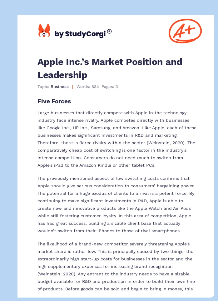 Apple Inc.’s Market Position and Leadership. Page 1