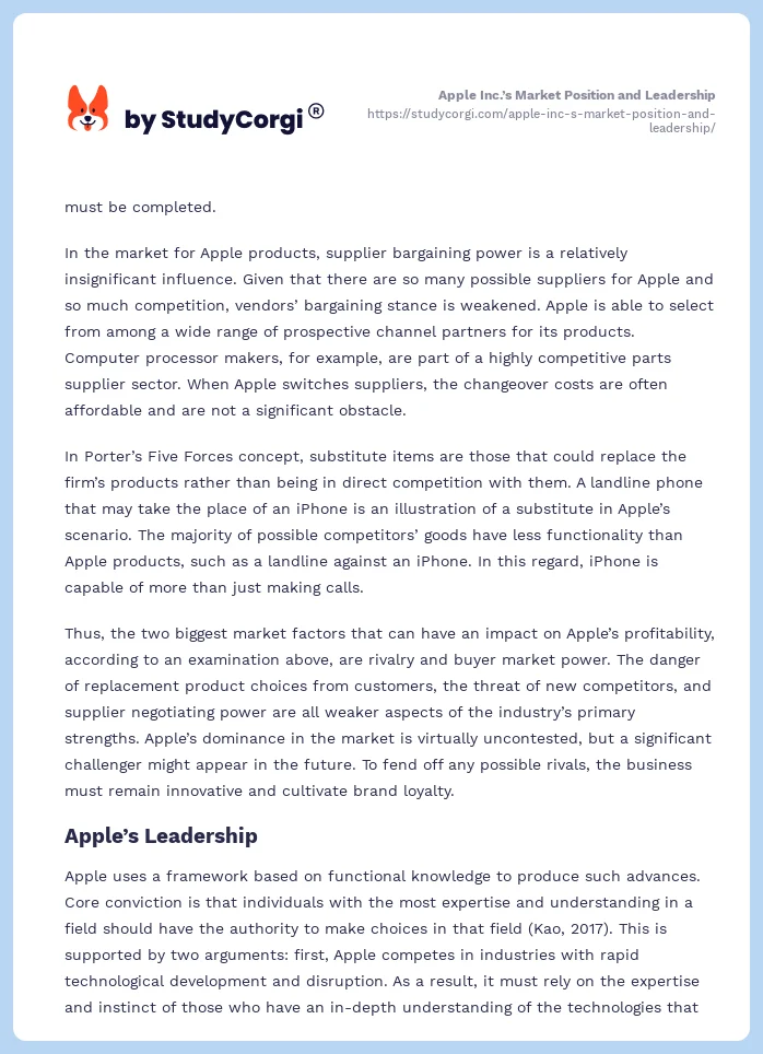 Apple Inc.’s Market Position and Leadership. Page 2