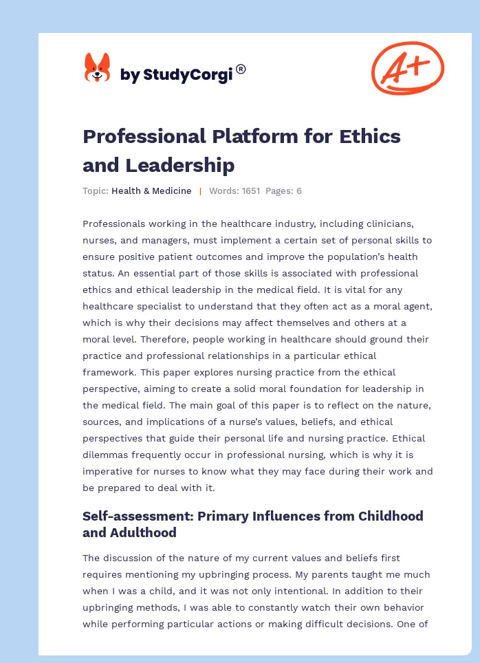 Professional Platform for Ethics and Leadership. Page 1