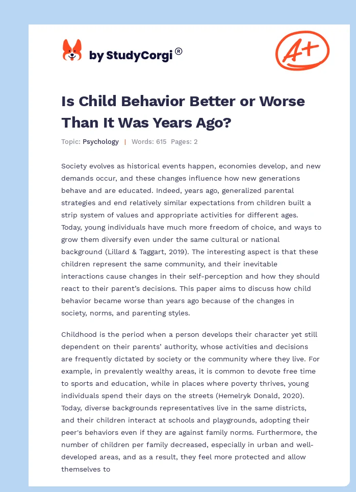 Is Child Behavior Better or Worse Than It Was Years Ago?. Page 1