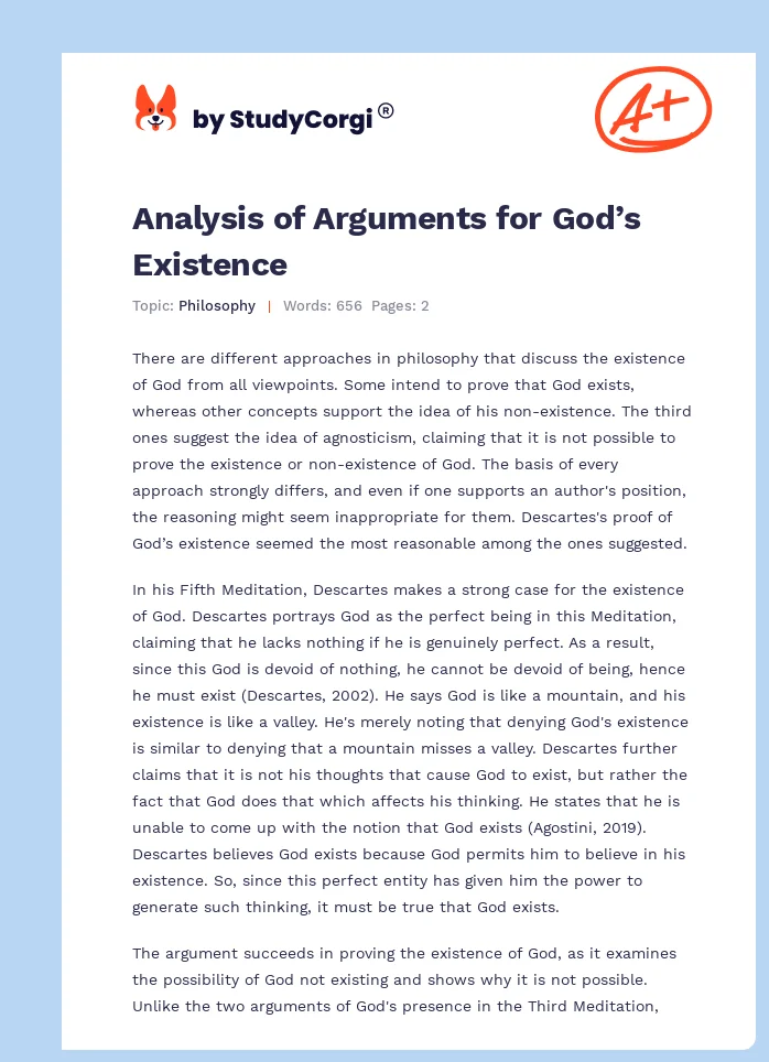 Analysis of Arguments for God’s Existence. Page 1