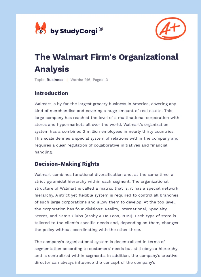 The Walmart Firm's Organizational Analysis. Page 1