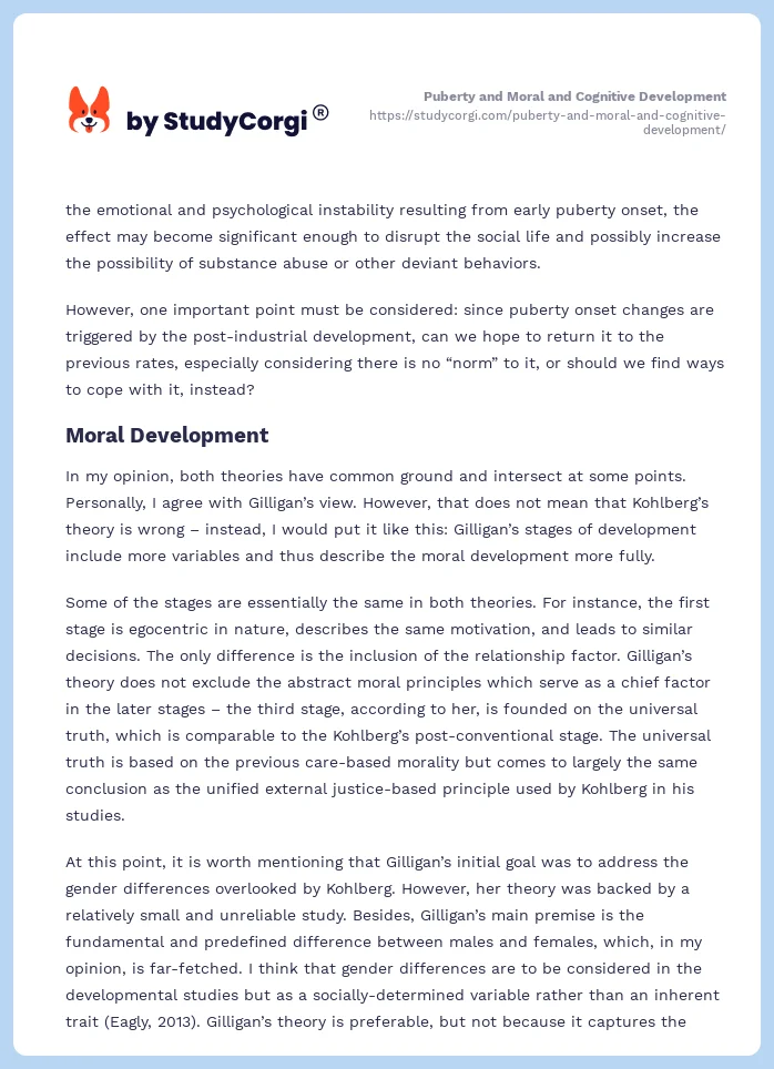 Puberty and Moral and Cognitive Development. Page 2