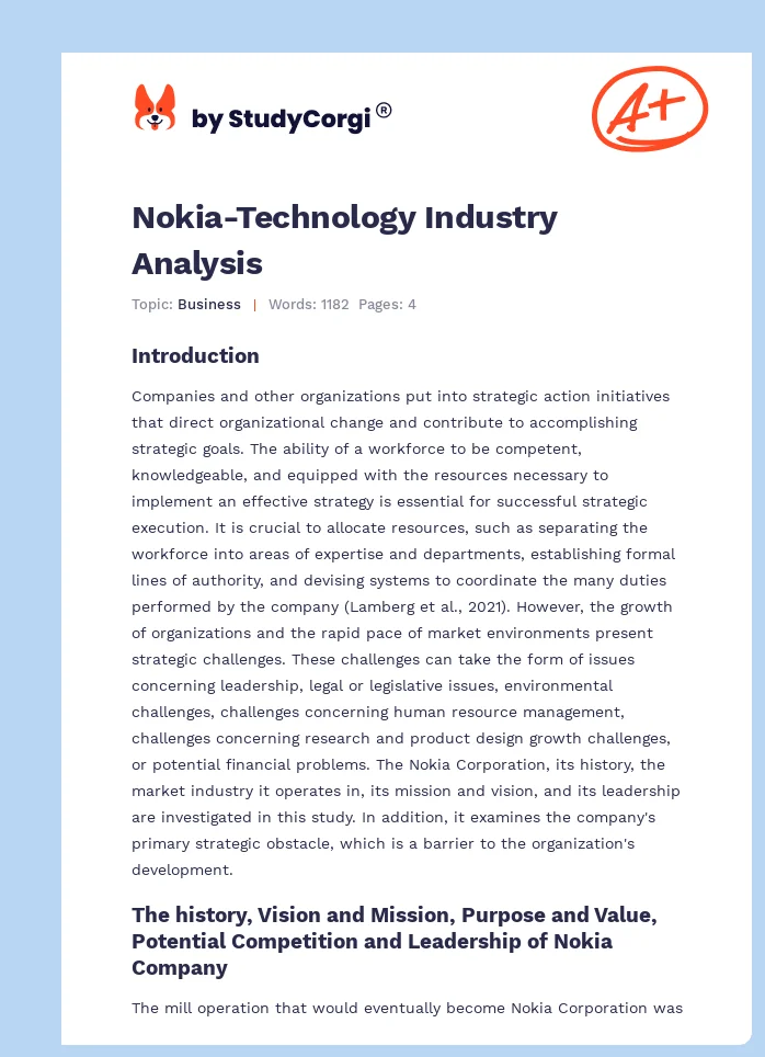 Nokia-Technology Industry Analysis. Page 1