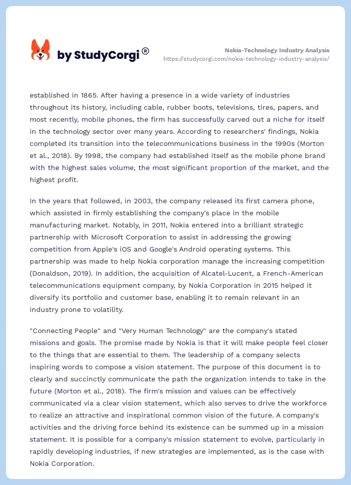Nokia-Technology Industry Analysis. Page 2