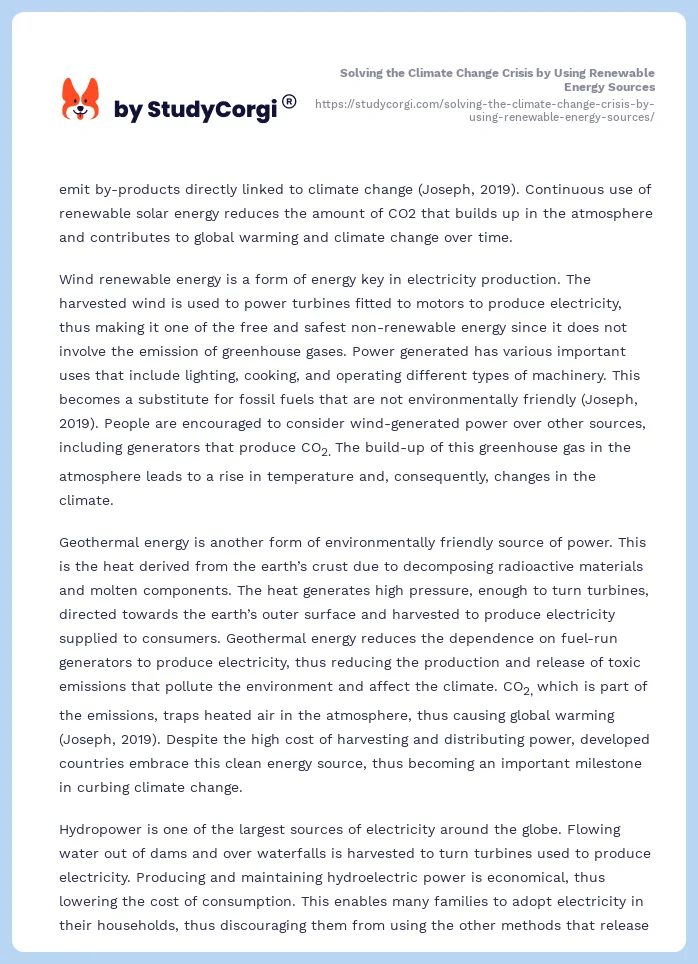 Solving the Climate Change Crisis by Using Renewable Energy Sources. Page 2