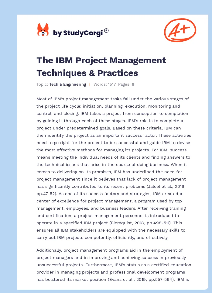 The IBM Project Management Techniques & Practices. Page 1