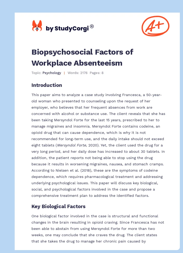 Biopsychosocial Factors of Workplace Absenteeism. Page 1