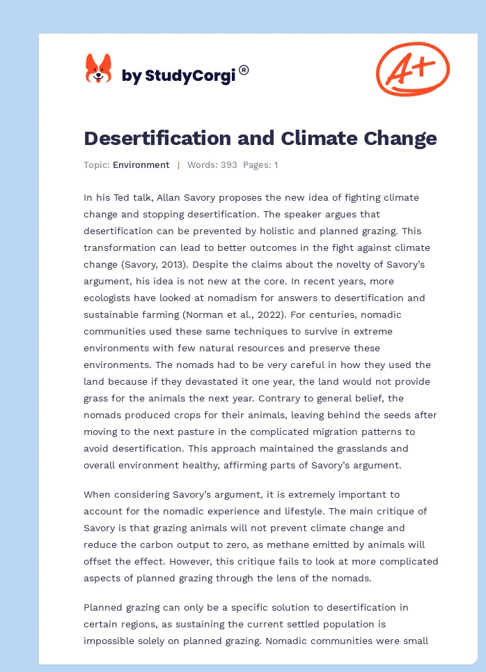 Desertification and Climate Change. Page 1