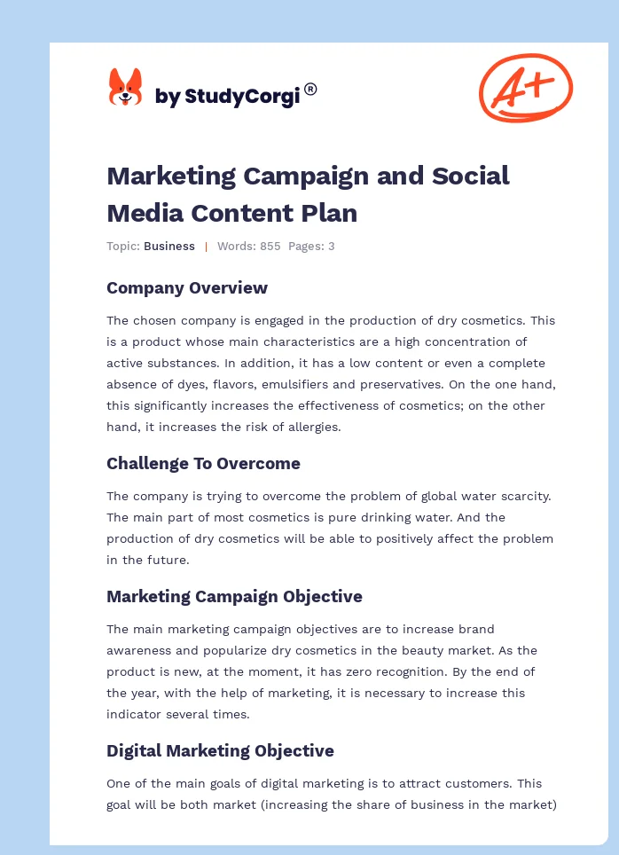 Marketing Campaign and Social Media Content Plan. Page 1