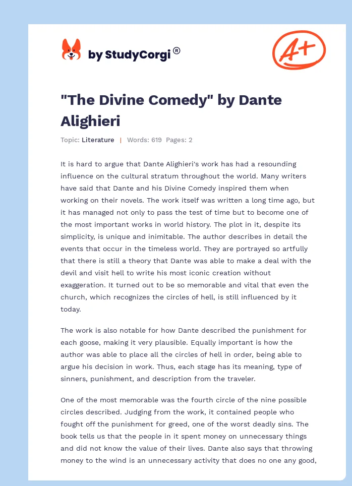 "The Divine Comedy" by Dante Alighieri. Page 1