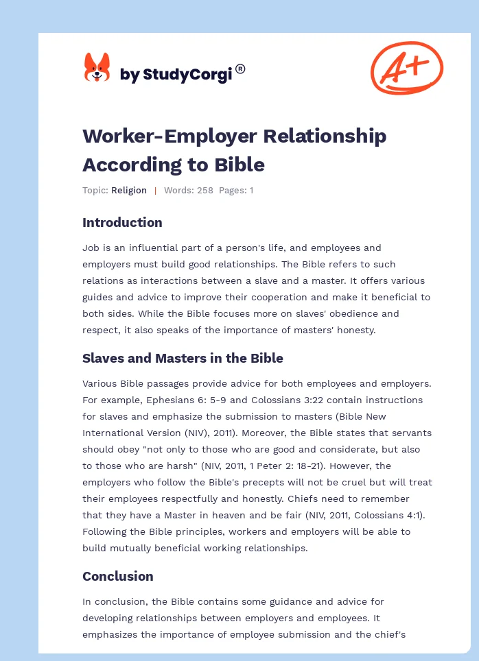 Worker-Employer Relationship According to Bible. Page 1