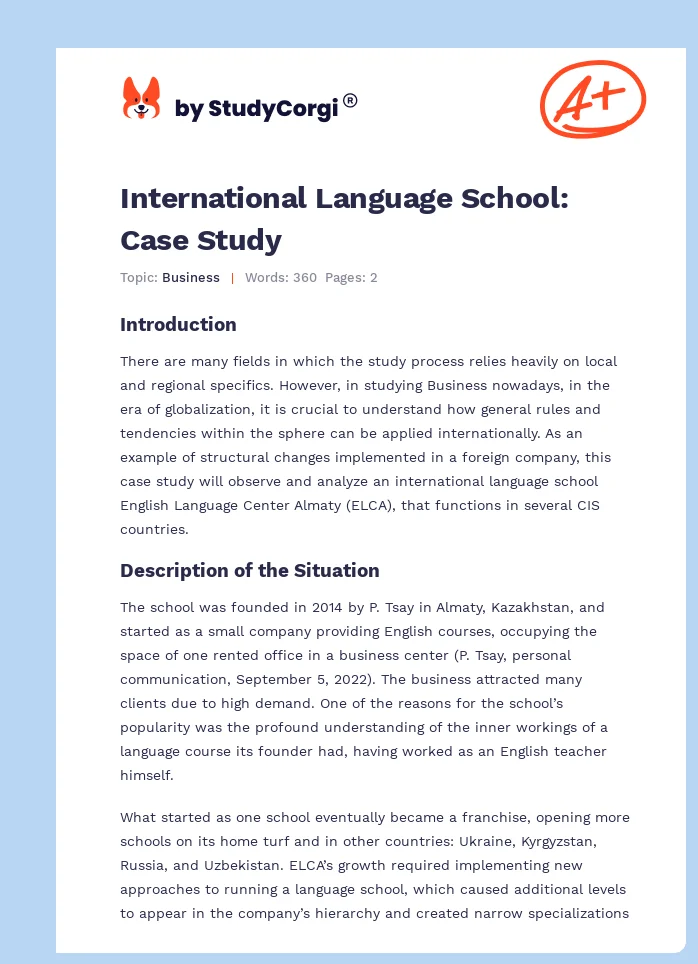 International Language School: Case Study. Page 1