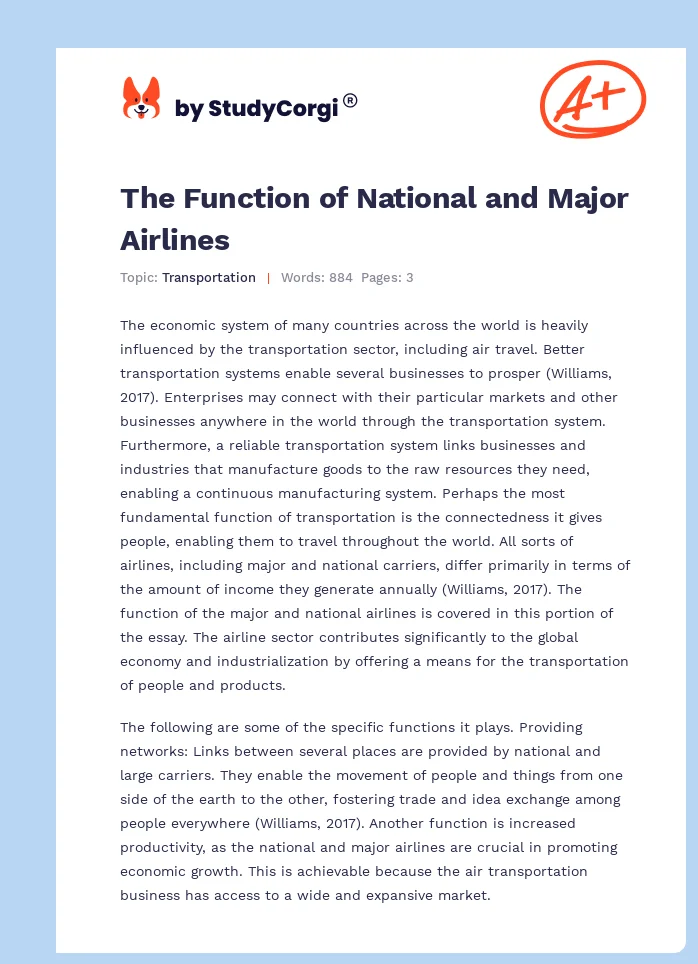The Function of National and Major Airlines. Page 1