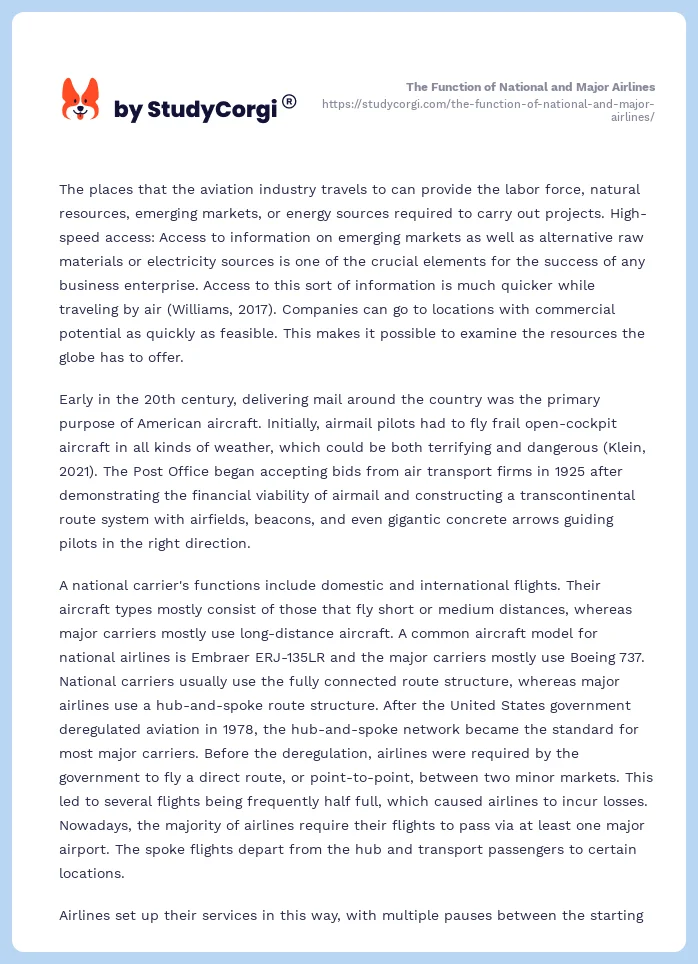 The Function of National and Major Airlines. Page 2