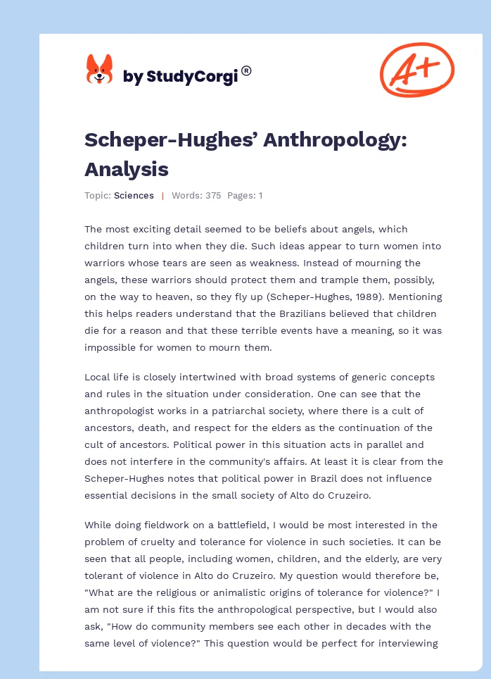 Scheper-Hughes’ Anthropology: Analysis. Page 1