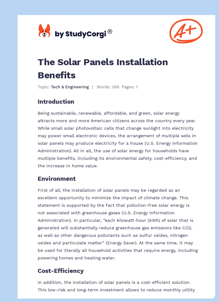 The Solar Panels Installation Benefits. Page 1