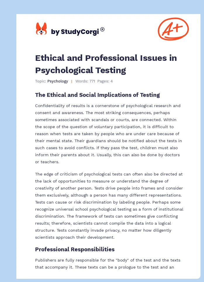 Ethical and Professional Issues in Psychological Testing. Page 1